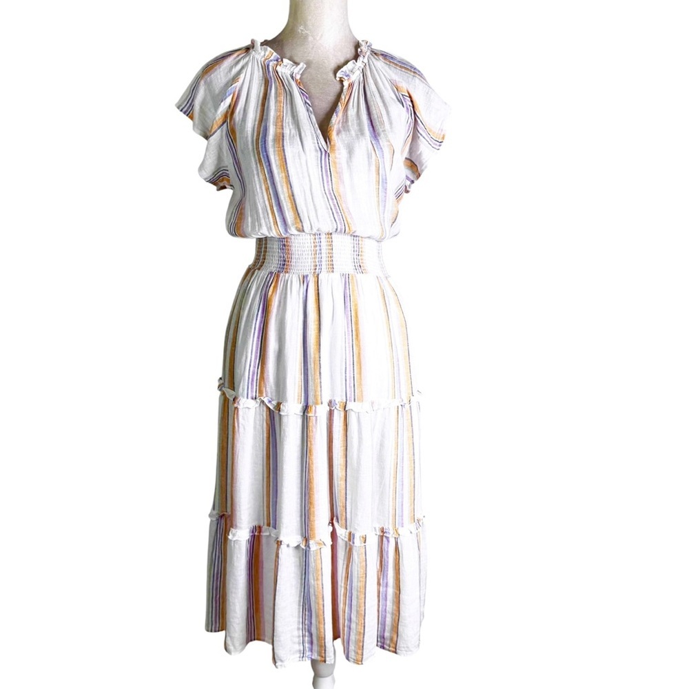 Rails Amelia Linen Blend Midi Dress in Merida Stripe Soft White Size S - Picture 7 of 14